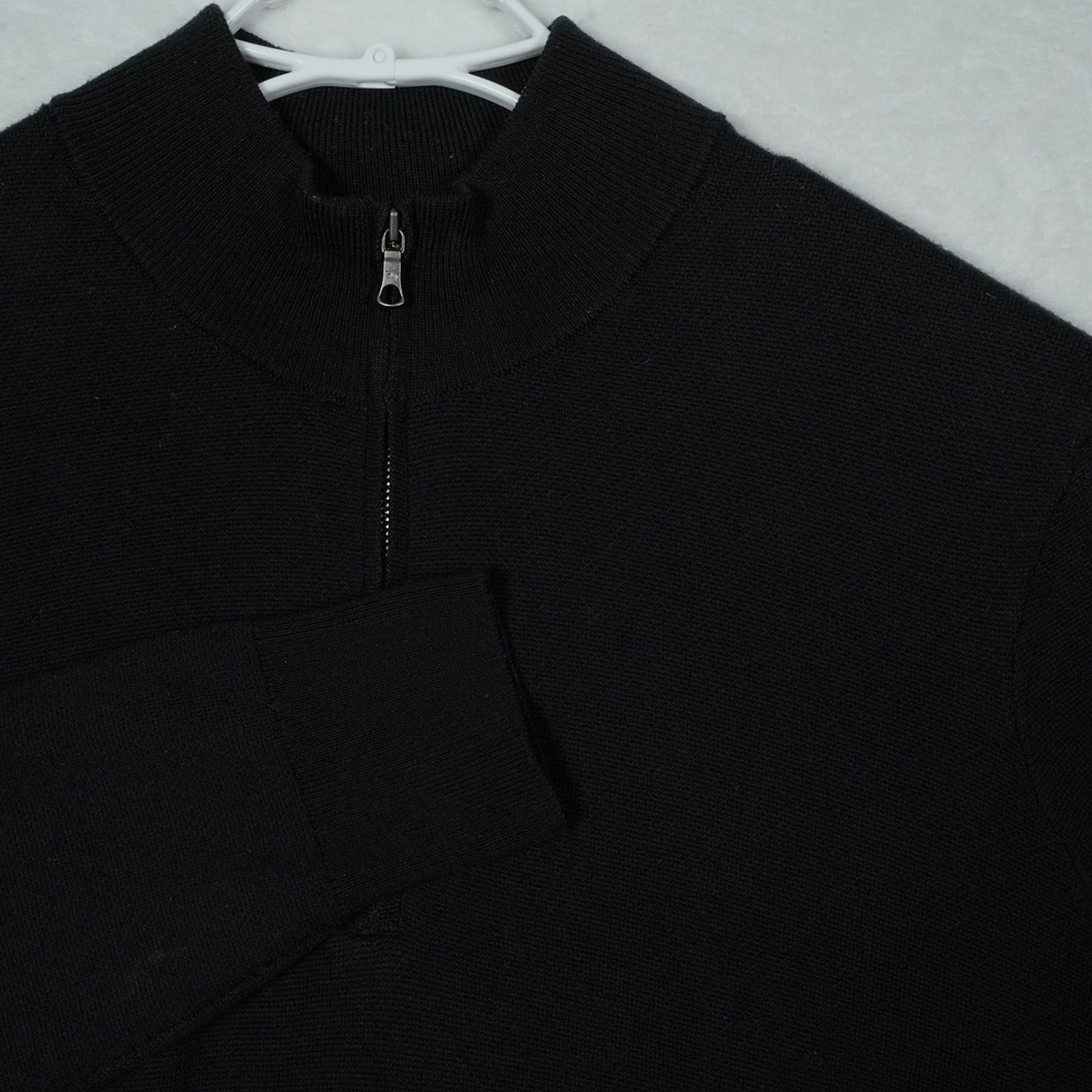 Brooks Brothers Mens Black Extra Fine Merino Wool Quarter Zip Sweater Size Large